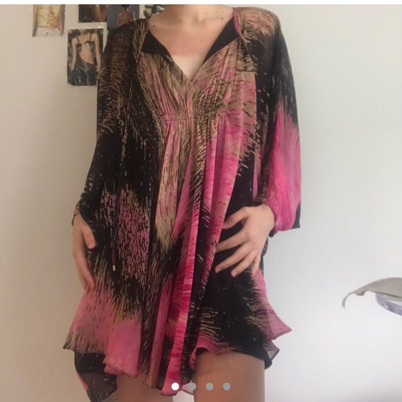 diane von furstenberg batwing silk dress Diane Von Furstenberg Layered Fleurette Silk Dress Batwing SleeveLeopard  Tunic